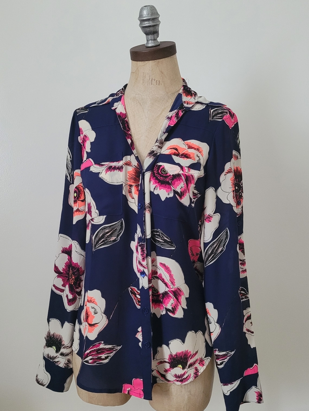 Express The Portofino Shirt Button Up Navy Floral Print XS